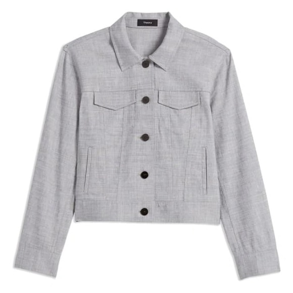 Theory Light Grey Linen Cropped Jacket - Picture 2 of 4